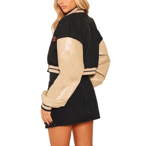 แจ็คเก็ตวาร์ซิตี้ขนสัตว์ผู้หญิงคุณภาพดีที่สุด ระบายอากาศได้ดี พร้อมแขนหนัง แจ็คเก็ตวาร์ซิตี้ขนสัตว์ผู้หญิงแบบสั้น - Product Image 2