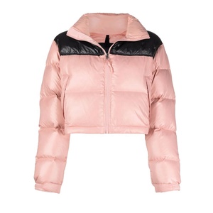 <b>Quilted</b> Puffer <b>Jacket</b> Women Winter Short Coat With Contrast Color Block Stand Collar Zipper Closure Full Sleeve - Product Image 5