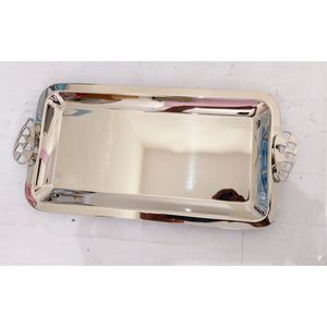 Luxury Stainless Steel <b>Silver</b> Decorative Serving Tray Handles Rectangular Metal <b>Coffee</b> <b>Table</b> Mirror Vanity Platter Serving Tray - Product Image 1