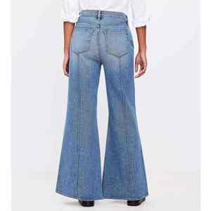 Pantalon évasé en velours côtelé bleu uni, taille haute, coupe ample, respirant, extensible, décontracté, style vintage, longueur intégrale, personnalisable - Product Image 2