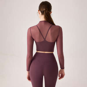 เสื้อโยคะแขนยาวแบบไหล่เฉียง ดีไซน์โปร่ง ระบายอากาศ แห้งเร็ว เป็นมิตรกับสิ่งแวดล้อม เซ็กซี่ ผ้าตาข่าย เหมาะสำหรับออกกำลังกาย เต้น และเล่นกีฬา - Product Image 3