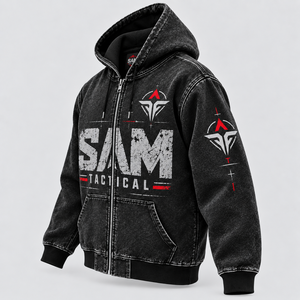 Sam Tactical <b>Red</b> Patchwork Hooded <b>Sweatshirt</b> <b>Men's</b> Oversized Crop Streetwear Embroidered Logo Design OEM Custom Design - Product Image 6