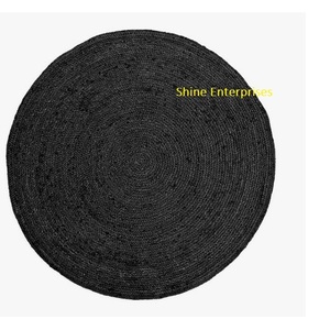 Trending design Round Braided <b>Black</b> Polypropylene <b>Place</b> <b>Mat</b> Medium Thickness Washable Home Use Simple Solid Style - Product Image 1