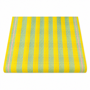 Tissu tissé 100 % nylon en PVC recyclé, motif rayé bleu sur fond jaune, écologique, antibactérien, textile durable pour sacs - Product Image 1