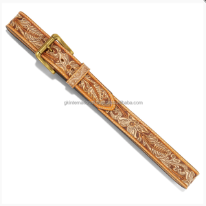 Ceinture d'outillage en cuir occidental Tan Premium gravée florale personnalisée avec boucle à ardillon en laiton antique ceinture usinée - Product Image 2