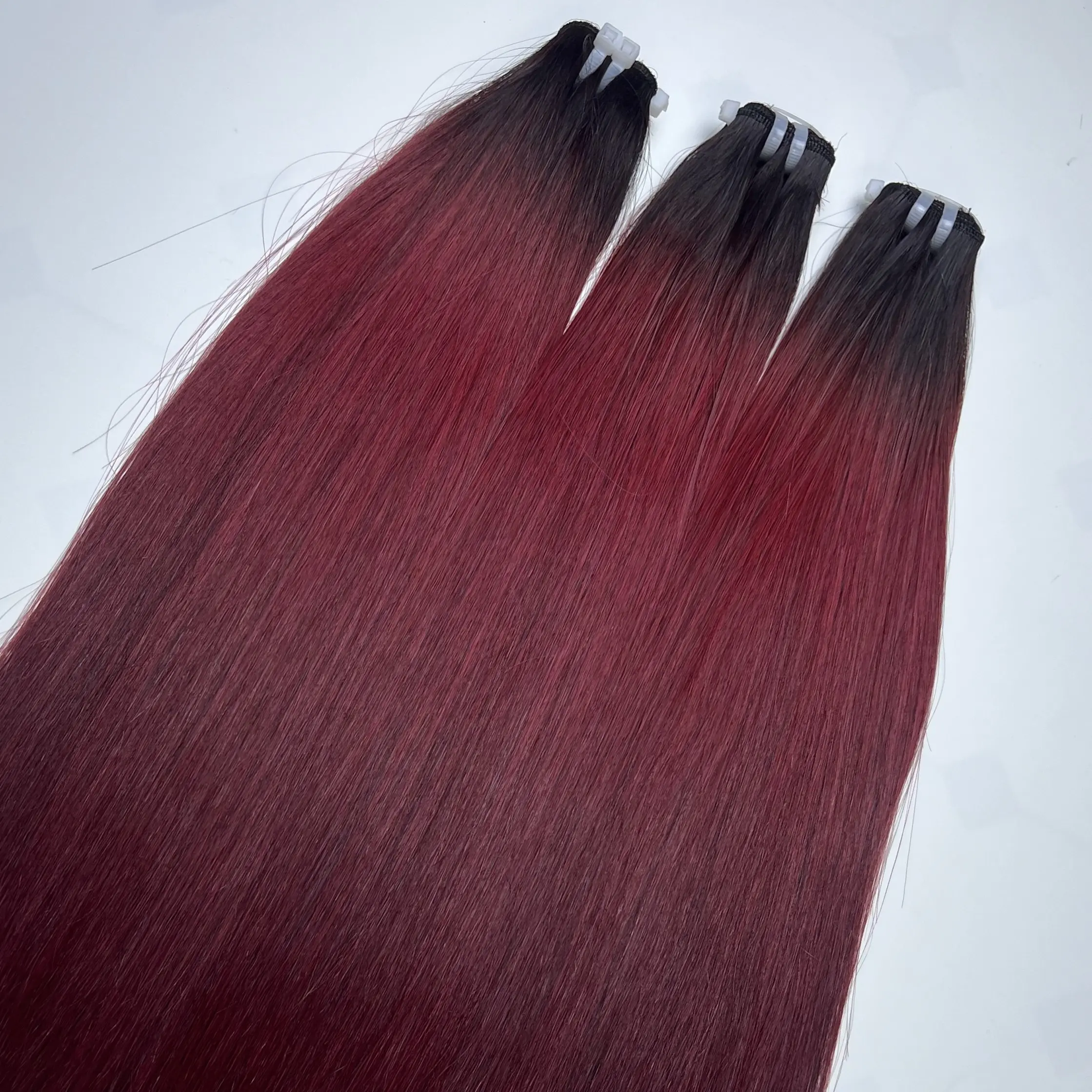 Paquetes de cabello humano recto de hueso de alta calidad Fábrica al por mayor Extensión de cabello humano Remy Color rojo natural Tamaño superior 30 pulgadas 10A