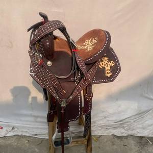 Ensemble de sellerie de cheval en cuir occidental haut de gamme, fait main, avec arceau en bois et quincaillerie nickelée, outillé pour l'équitation - Vente chaude - Product Image 1