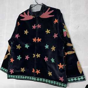 เสื้อแจ็คเก็ตกำมะหยี่ปักลายซูซานี คอจีน ลายดาวและนก ทรงหลวม แขนยาว สไตล์วินเทจสำหรับฤดูใบไม้ร่วง - Product Image 2