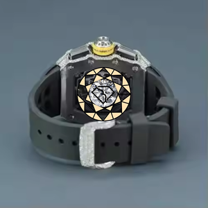 Lab Diamond Men's <b>Watch</b> Rectangle <b>Case</b> Analog Quartz Movement Rubber Band Luxury Wristwatch Sapphire Crystal <b>Watch</b> - Product Image 3