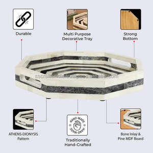 Bandeja de servicio decorativa con incrustaciones de hueso Premium, diseño artístico hecho a mano, perfecto para mesa de centro, comedor y regalos de inauguración de la casa, India - Product Image 2