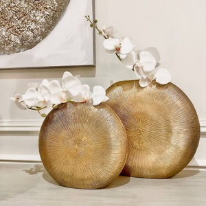 Jarrón Moderno de Latón Chapado en Oro, Diseño Circular, Estilo Glamuroso, Decoración de Escritorio para Interiores, para Flores o Plantas Verdes - Product Image 1