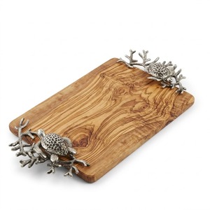 Plateau de service rustique en bois de manguier avec poignées argentées, plateau long en bois fait main, plateau de service décoratif pour table, en promotion - Product Image 2