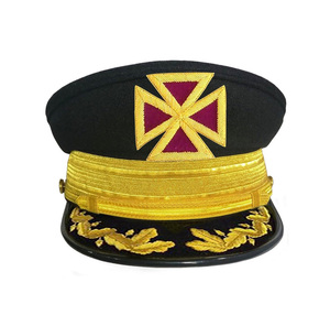 Custom Past Grand Knights Templar Black Fatigue <b>Cap</b> Gold Braid and Ornate Vinework Design - Product Image 1
