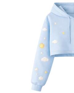 <b>Women</b> Light <b>Blue</b> Crop <b>Hoodie</b> Shorts Set Cute Cloud Print Casual Two Piece Outfit Cotton Fleece Lounge Wear Custom Wholesale - Product Image 3