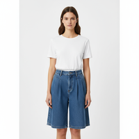 Shorts Bermuda Casuales de Mezclilla Transpirable con Pliegues Medios, Estilo Y2K, para Mujer, con Logotipo Personalizado, Pierna Ancha, 100% Algodón, Verano
