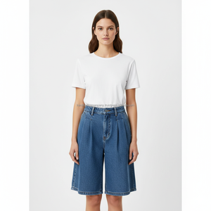 Shorts Bermuda en Jean Plissé pour Femme, Marque Privée, Logo Personnalisé, Jorts à Jambes Larges, Fabricant en Gros - Product Image 1