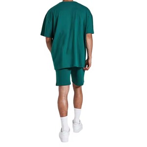 Conjunto de Camiseta y Pantalones Cortos de Punto para Hombre, Personalizable, Holgado, Transpirable, con Patrón Sólido, Estilo Casual de Verano, Deportivo, de Algodón - Product Image 3