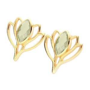 Pendientes de Flor de Loto con Amatista Verde Marquise – Joyería Artesanal Chapada en Oro con Piedra de Nacimiento para Mujer - Product Image 1