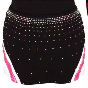 Ensemble d'uniformes de cheerleading noir et rose avec strass imprimés, robe à manches longues en polyester, pompons et nœuds pour adultes, sur mesure, haute qualité - Product Image 2