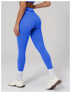 High Waist Knitted Solid Color <b>Leggings</b> With Bright Line Decoration Stretch Breathable Quick Dry <b>Women's</b> Activewear All Seasons - Product Image 2