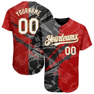 Venta al por Mayor del Jersey de Béisbol Auténtico OMMIZ INDUSTRY con Diseño de Graffiti Personalizado en Blanco, Rojo, Negro y Dorado Antiguo en 3D - Product Image 1