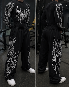 Long Sleeve Gym <b>Compression</b> <b>Shirt</b> & Matching Pants Workout <b>Men</b> Quick Dry Spandex Polyester Printed Front Full Sleeve Sport - Product Image 2