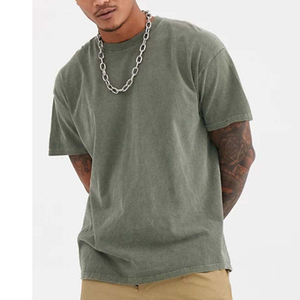 T-shirt délavé à l'acide, T-shirts délavés à l'acide de grammage lourd, T-shirt vert délavé à l'acide, texture respirante, tissu 100% coton, coupe classique - Product Image 1