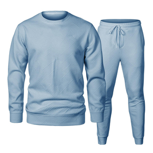 Conjunto Deportivo de 2 Piezas para Hombre, Color Azul Claro, Chaqueta con Cierre y Cuello Camisero, Pantalones Deportivos con Cordón Ajustable, Estilo Casual - Product Image 3
