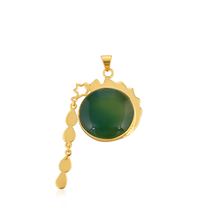 Pendentif en onyx vert naturel en laiton, bijoux en pierres précieuses, style élégant de designer - Product Image 1