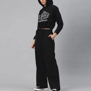 Ensemble de survêtement deux pièces pour femme, 100% coton, haut court à capuche et pantalon de jogging, vêtements de sport - Product Image 1