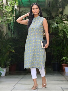 Kurti sans manches en coton à imprimé floral pour femme, col mandarin, décontracté, ethnique, pour l'été, séchage rapide - Product Image 4