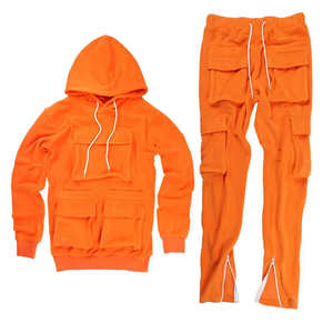 Unisex <b>Pink</b> Cargo Hoodie and Cargo Jogger Set Multi Pocket Pullover Hooded <b>Tracksuit</b> Casual Streetwear Two Piece Outfit - Product Image 3