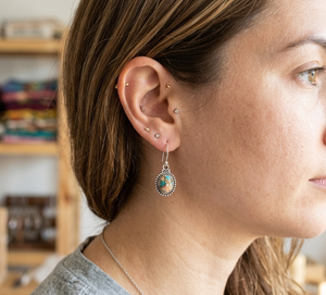 Vintage Oyster Turquoise Gemstone <b>Drop</b> <b>Earrings</b> 925 <b>Silver</b> Rose Gold & Yellow Gold Plated Handmade Boho Jewelry for Women Her - Product Image 1