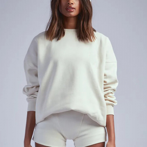 Sweat-shirt ample et confortable pour femme, col rond, chaud et doux pour l'hiver, coupe ample, respirant, doublé, en polyester/coton écologique, avec nœud - Product Image 4