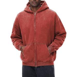Sweat à capuche zippé surdimensionné pour homme, style vintage délavé à l'acide, en coton épais, vert, streetwear, effet délavé minéral, rétro - Product Image 6
