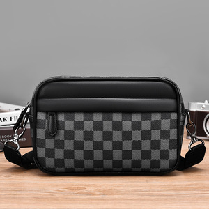 Waterproof Men Plaid PU Crossbody Bag Durable <b>Small</b> Square Polyester Shoulder Bag Casual Daily <b>Purse</b> - Product Image 1