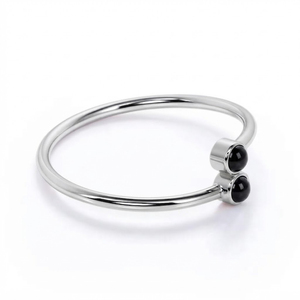 Rhaya Jewels Women Trendy Elegant Rhodium Plated 925 Sterling Silver Cut Dual Cabochon Black Onyx Bezel Setting <b>Dainty</b> <b>Ring</b> - Product Image 3