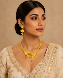 24K Gold Plated Floral Necklace Set Women <b>Bridal</b> Charm Jewelry Traditional Indian Style Necklace with matching earring - Product Image 3