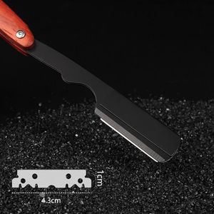 Wood Handle Straight <b>Razor</b> Stainless Steel Blade Single Blade For Face Shaving Smooth & Comfortable Professional - Product Image 5