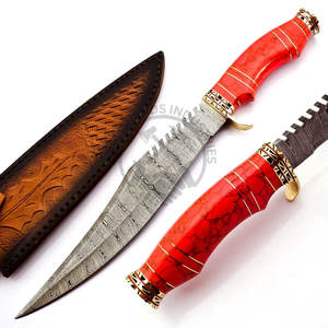 New Edition Customizable Damascus Steel Bowie Hunting <b>Knife</b> w/Red Stone Brass Handle Fixed Blade Camping <b>Knife</b> Survival <b>Knife</b> - Product Image 2