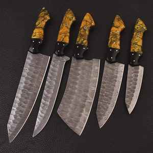 Juego de Cuchillos de Chef Profesionales de 5 Piezas de Acero de Damasco Hechos a Mano, Cuchillas Multifuncionales de Acero al Carbono para Cocina con Funda, ¡Gran Oferta! - Product Image 1