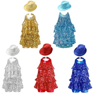 4-16 Enfants Filles <span class=keywords><strong>Jazz</strong></span> Moderne Costumes de Danse Latine <span class=keywords><strong>Justaucorps</strong></span> avec Chapeau Sets Bodysuit Jumpsuits for Stage Performance Competition - Product Image 1