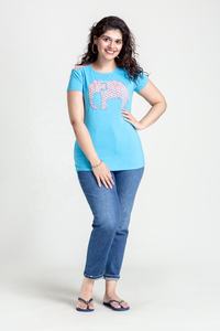 Camiseta de cuello redondo antibolitas para mujer de alta calidad, camiseta informal teñida con logotipo estampado de algodón peinado hilado con anillo transpirable para mujer - Product Image 5