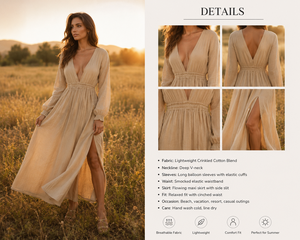 Robe longue fendue élégante de soirée à volants légers et taille smockée, personnalisable pour marque, vente en gros - Product Image 5