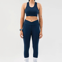 Conjuntos de Leggings y Sujetador de Yoga para Hombre Personalizables de Alta Calidad, Tallas Grandes, con Detalle de Cinturón a Rayas, Cintura Alta, 2 Piezas, Transpirables, Teñidos