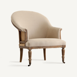 French Classic Handmade Accent <b>Chair</b> Solid Teak Upholstered Linen Fabric Curved <b>Back</b> Elegant Living Villa Home Office Hotel - Product Image 3
