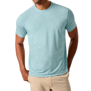 T-shirt décontracté pour homme, coupe classique, bleu clair, col rond, manches courtes, logo personnalisé, 100% polyester, t-shirt de performance - Product Image 2