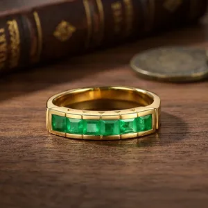 Classic Yellow Gold Emerald Bezel Setting Gemstone Wedding <b>Rings</b> Set for <b>Couple</b> Engagement Anniversary Party Gift - Product Image 4