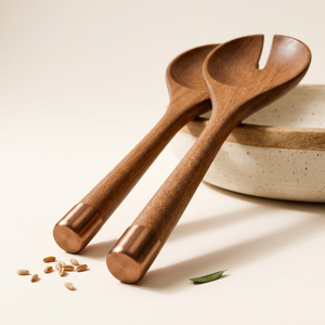 Premium Acacia Wood <b>Salad</b> Server Set of 2 Handcrafted Long Handle Wooden Serving Spoons & Fork Eco-Friendly for Home Restaurant - Product Image 3