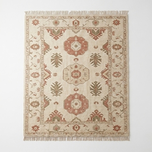 Wool Area Rug Persian Style Floral Geometric Hand Knotted Low Pile Non-<b>Slip</b> Floor <b>Mat</b> with Fringe for Living Room Bedroom Hotel - Product Image 1